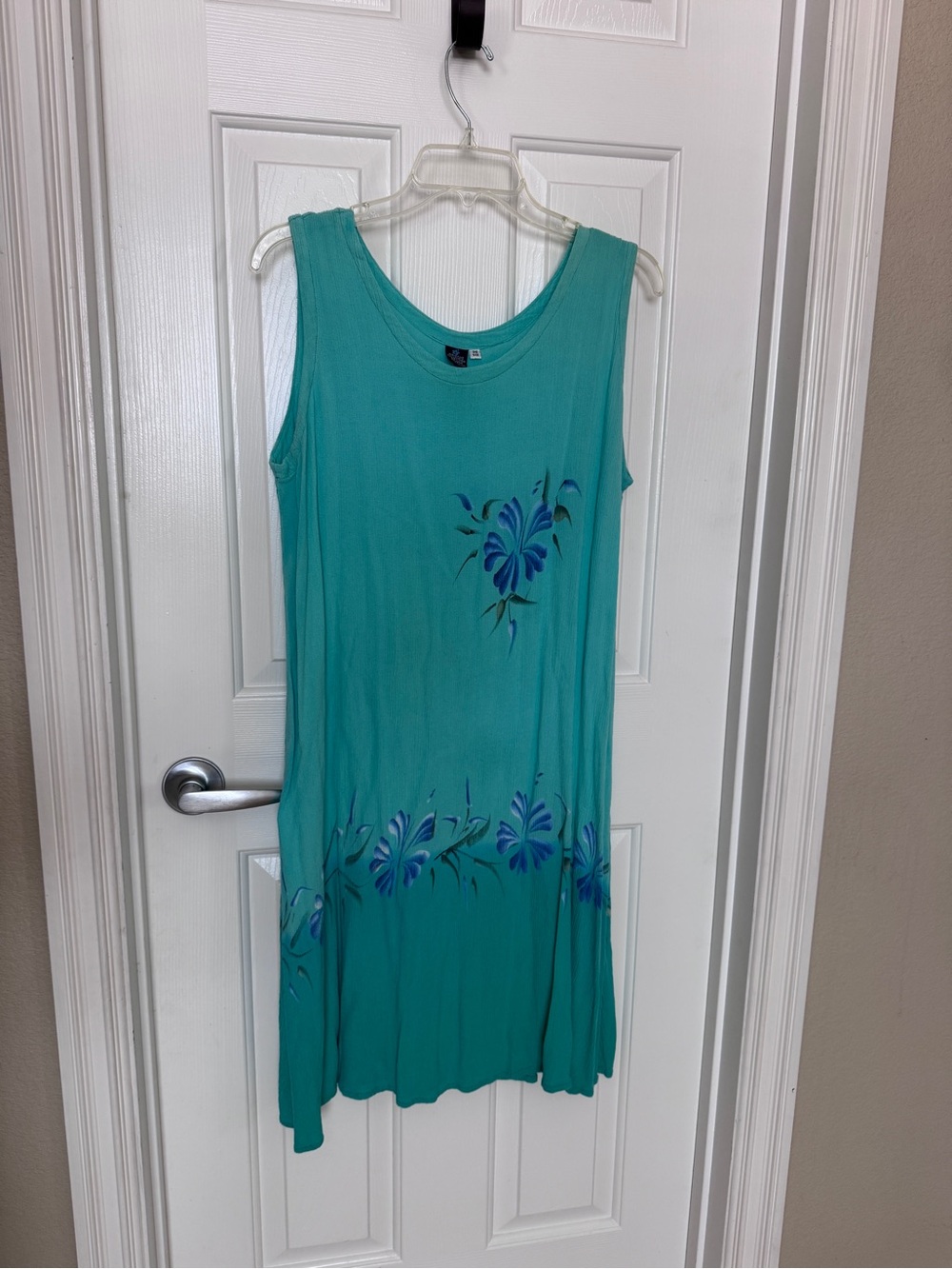 Sleeveless Teal Floral Midi Dress with Blue Accents